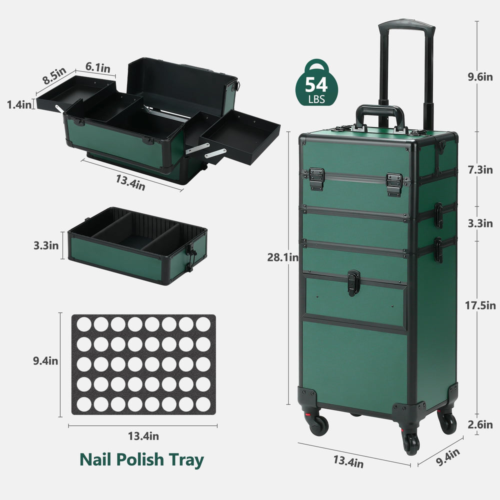 Somduy rolling makeup case top compartment enables portable on-the-go touch-ups.