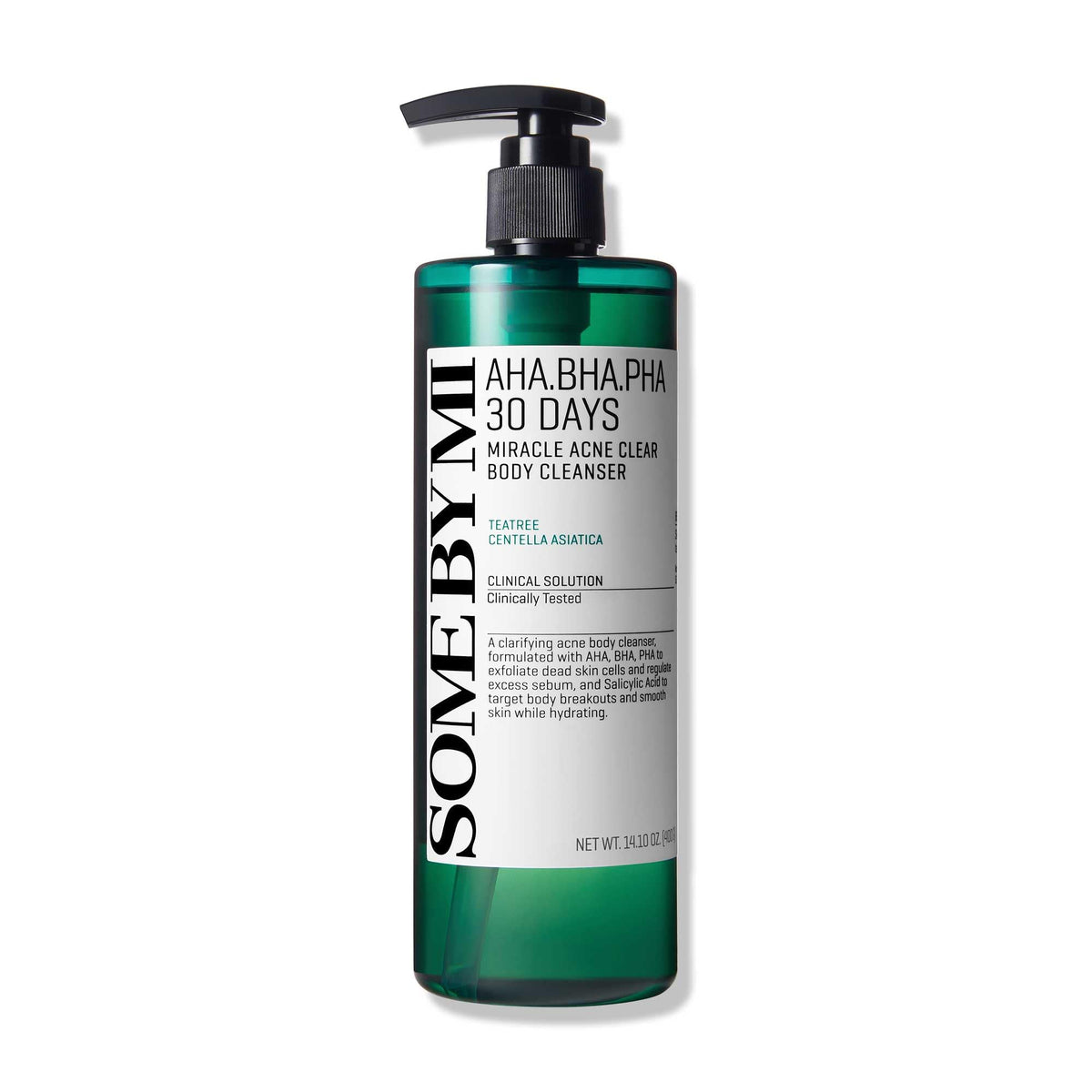 SOME BY MI AHA BHA PHA body cleanser bottle promotes gentle exfoliation for smoother skin.