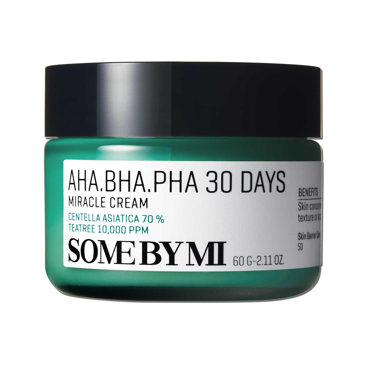 SOME BY MI AHA BHA PHA 30 Days Miracle Cream jar closeup highlights exfoliation benefits