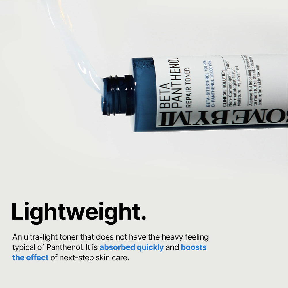 SOME BY MI Beta-Panthenol Repair Toner pouring shows milky texture.