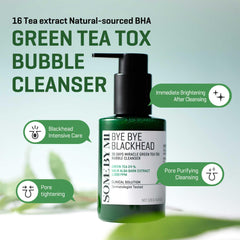 SOME BY MI Bye Bye Blackhead Bubble Cleanser green tea water close-up, refreshing cleanse.