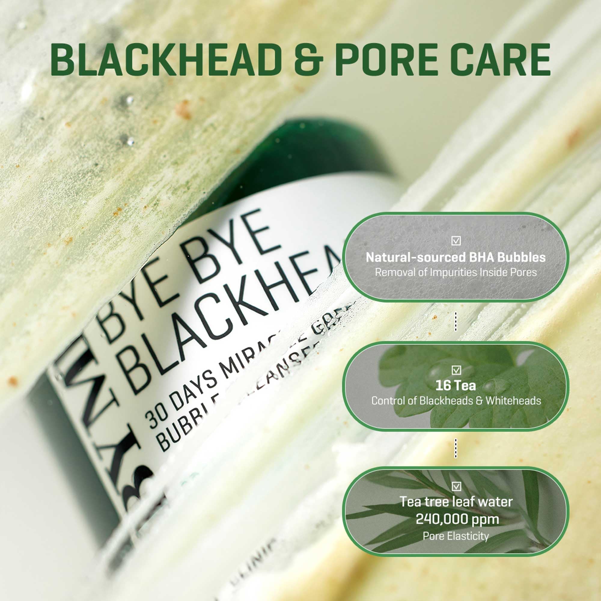 SOME BY MI Bye Bye Blackhead Bubble Cleanser konjac grains exfoliate gently during wash.