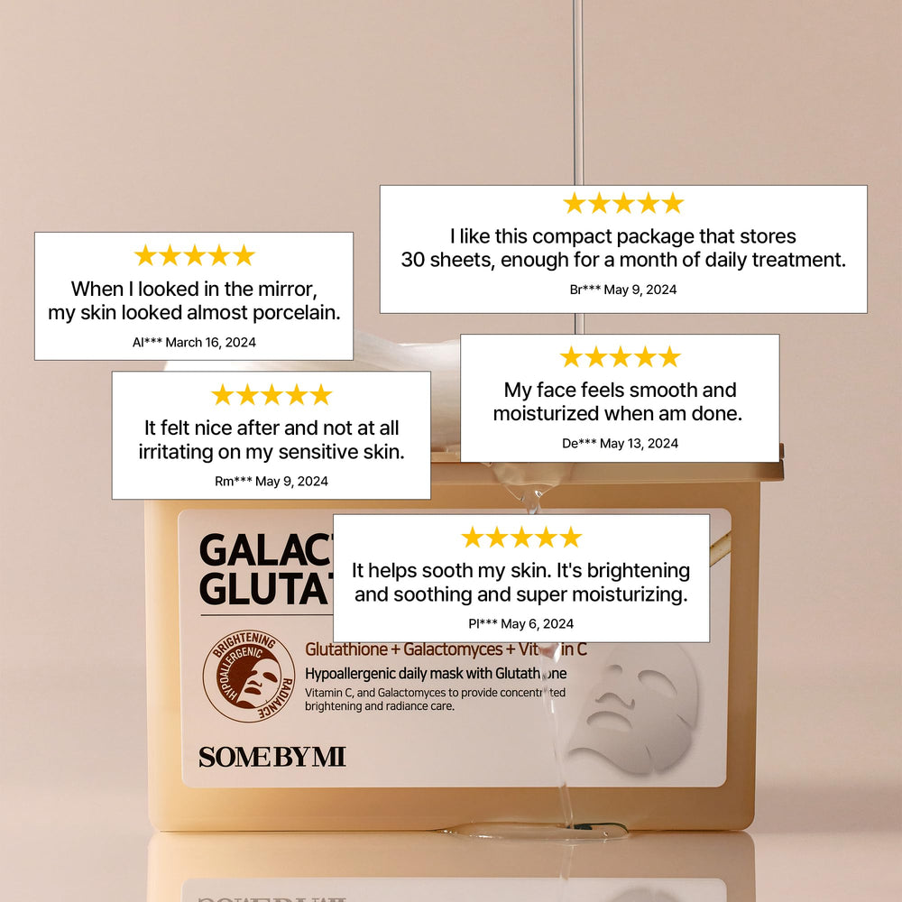SOME BY MI Galactomyces Glutathione Daily Mask features 8-hyaluronic-acid hydration.