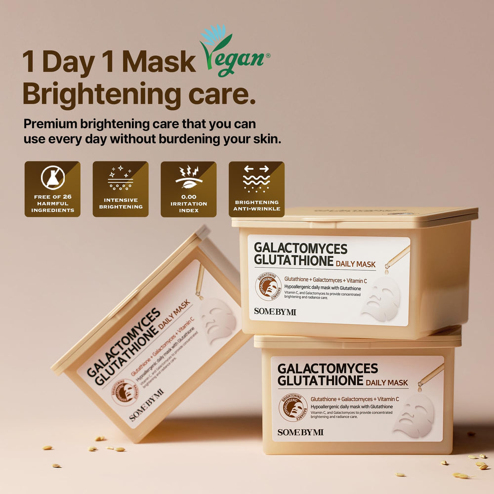 SOME BY MI Galactomyces Glutathione Daily Mask sheet close-up highlights moisture-rich texture.