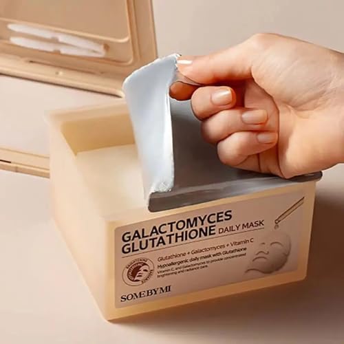 SOME BY MI Galactomyces Glutathione Daily Mask sheet on hand shows hydrating feel.