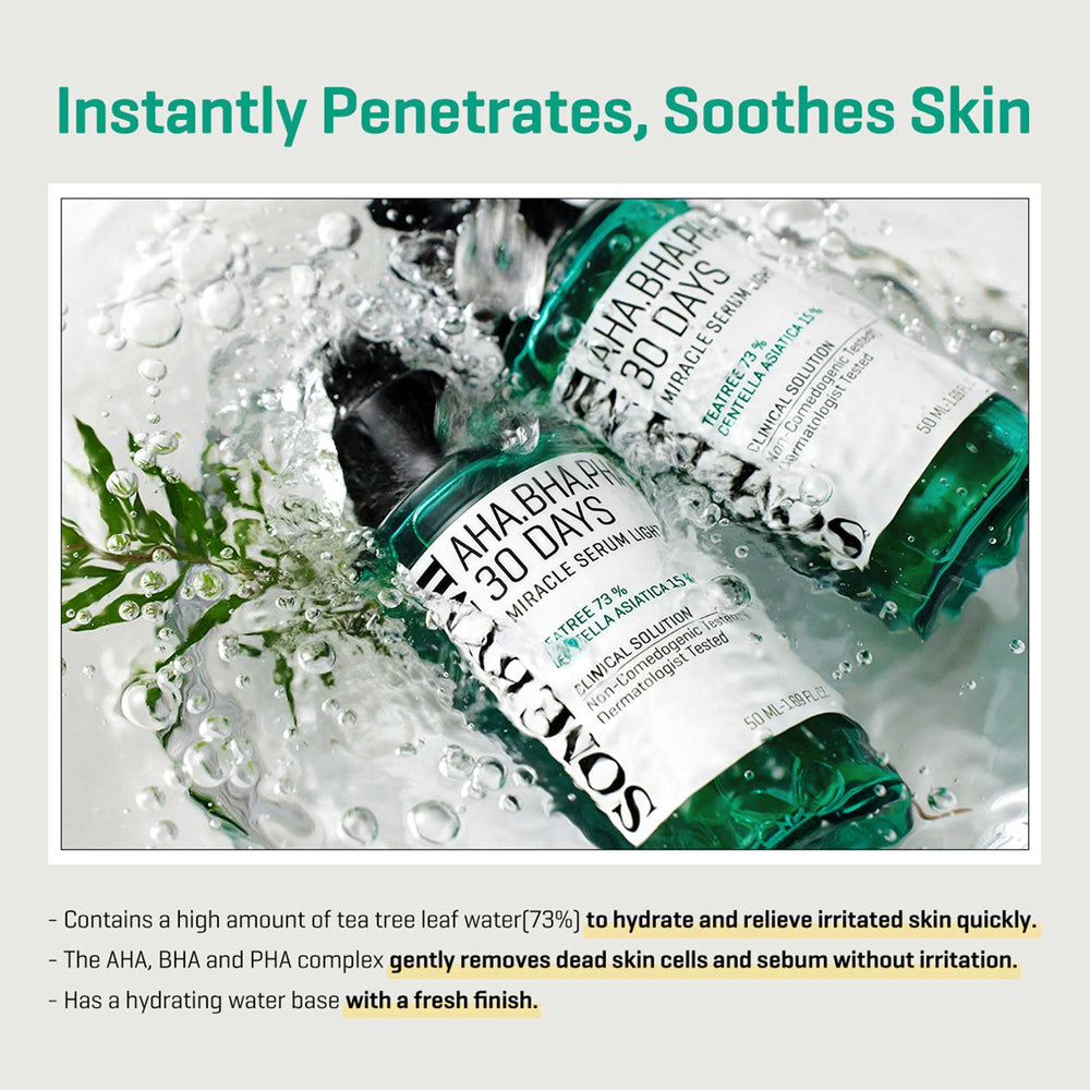 SOME BY MI Miracle Serum Light ingredients centella and niacinamide for soothing support.
