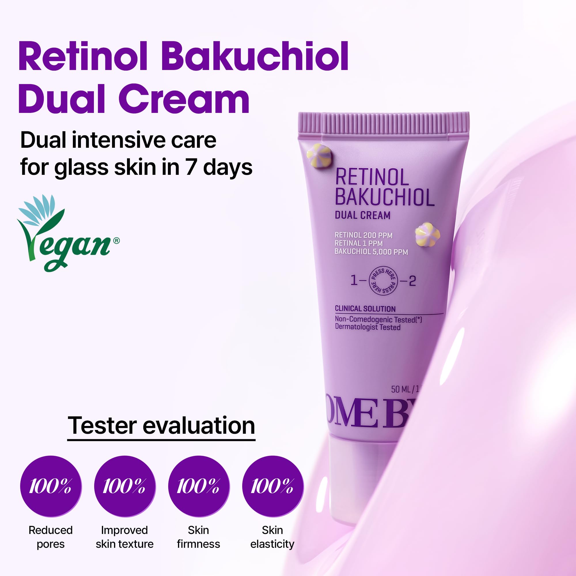 SOME BY MI Retinol Bakuchiol Dual Cream swatch on skin demonstrates hydration and glow.