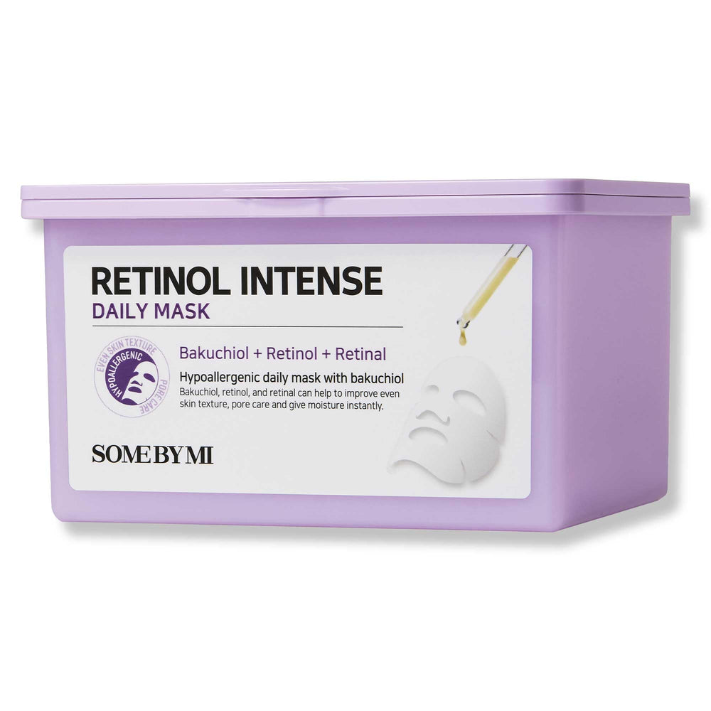 SOME BY MI Retinol Intense Daily Mask packaging highlights vegan-certified clean ingredients