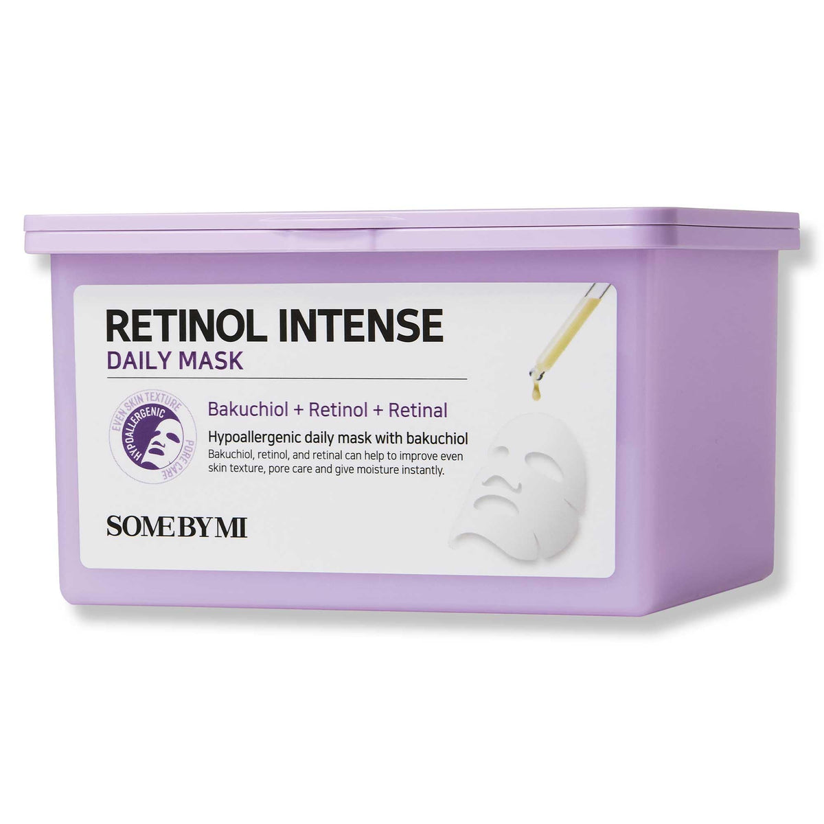 SOME BY MI Retinol Intense Daily Mask packaging highlights vegan-certified clean ingredients