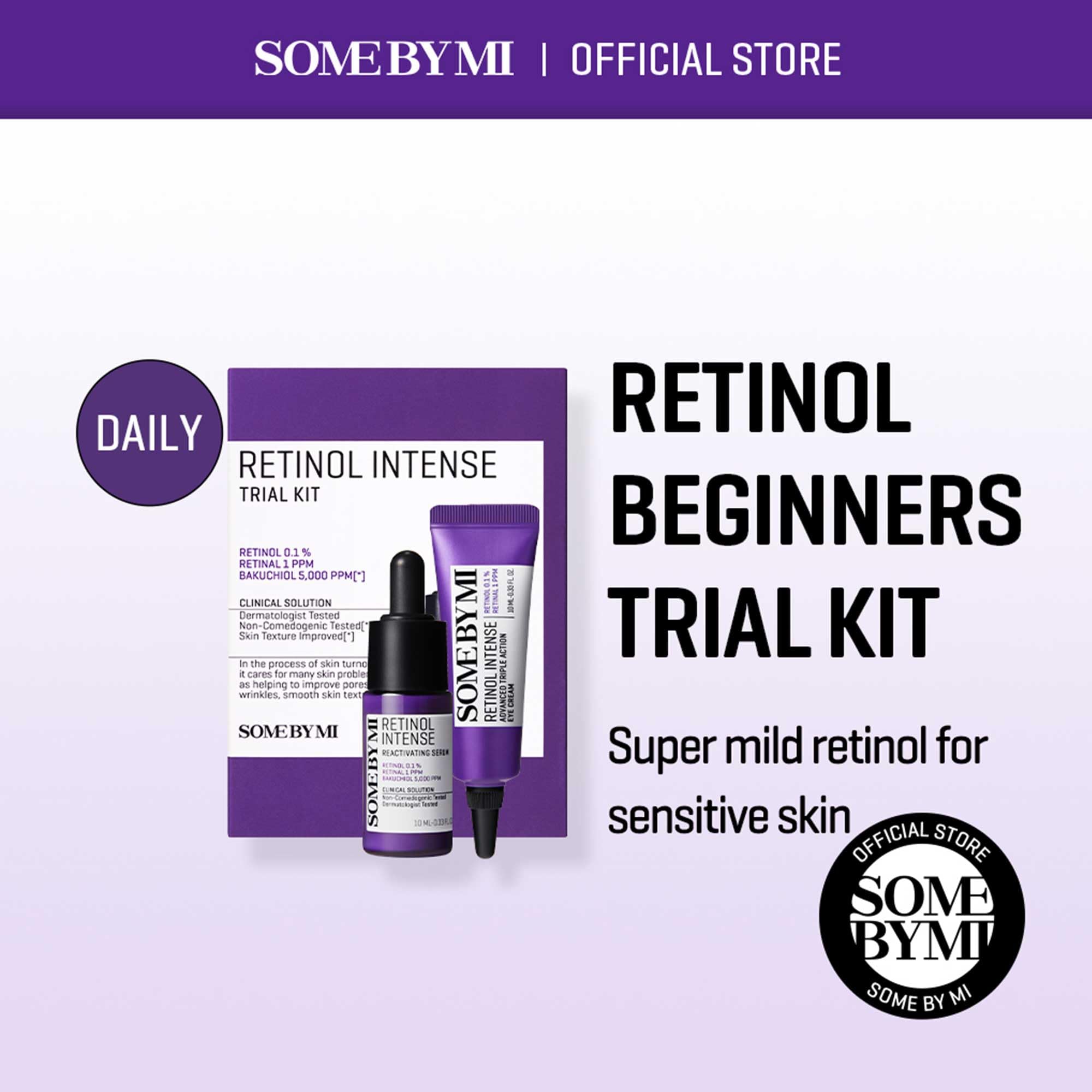 S SOME BY MI retinol serum bottle highlighting gentle 0.1% concentration