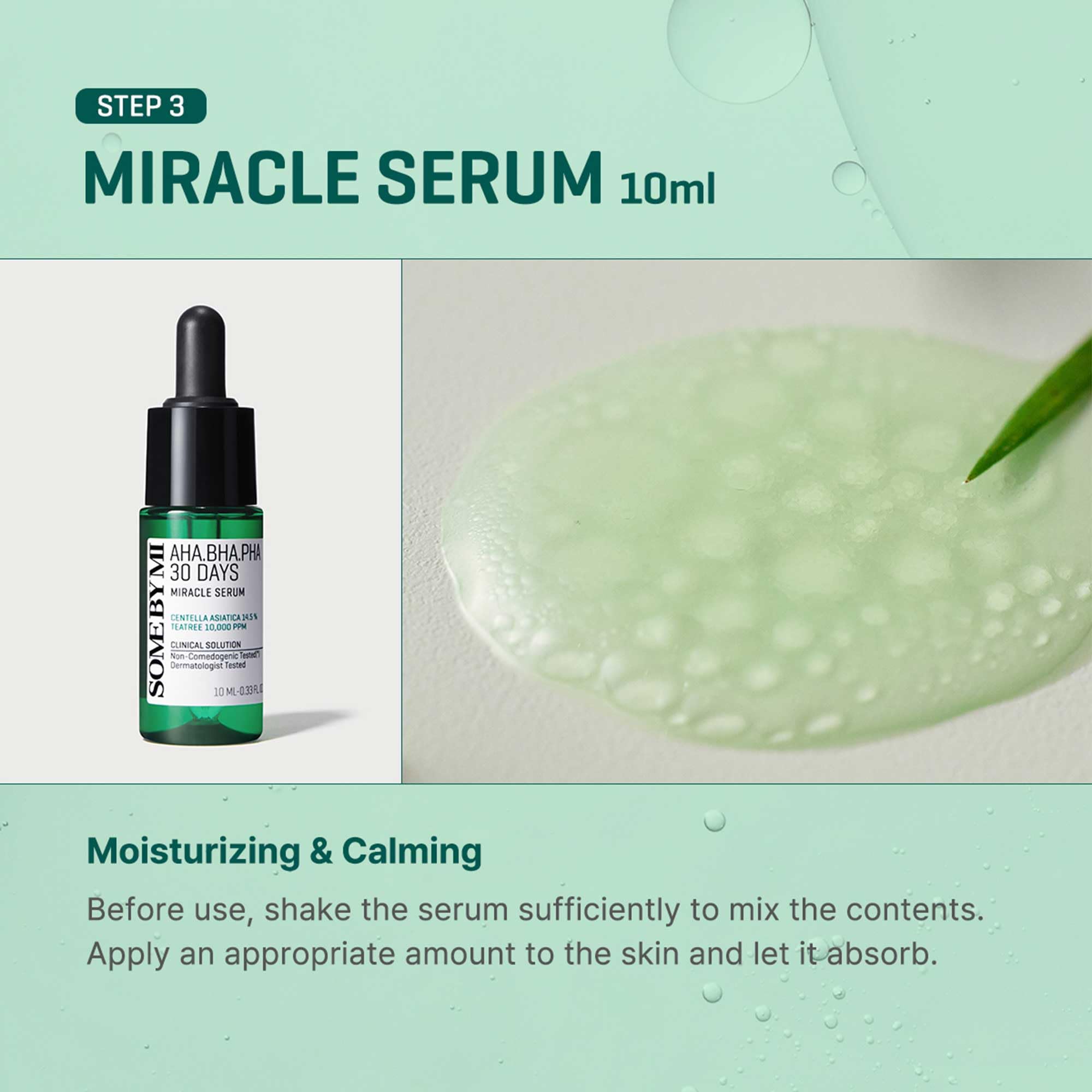 SOME BY MI tea tree water ingredient closeup emphasizing refreshing pore care.