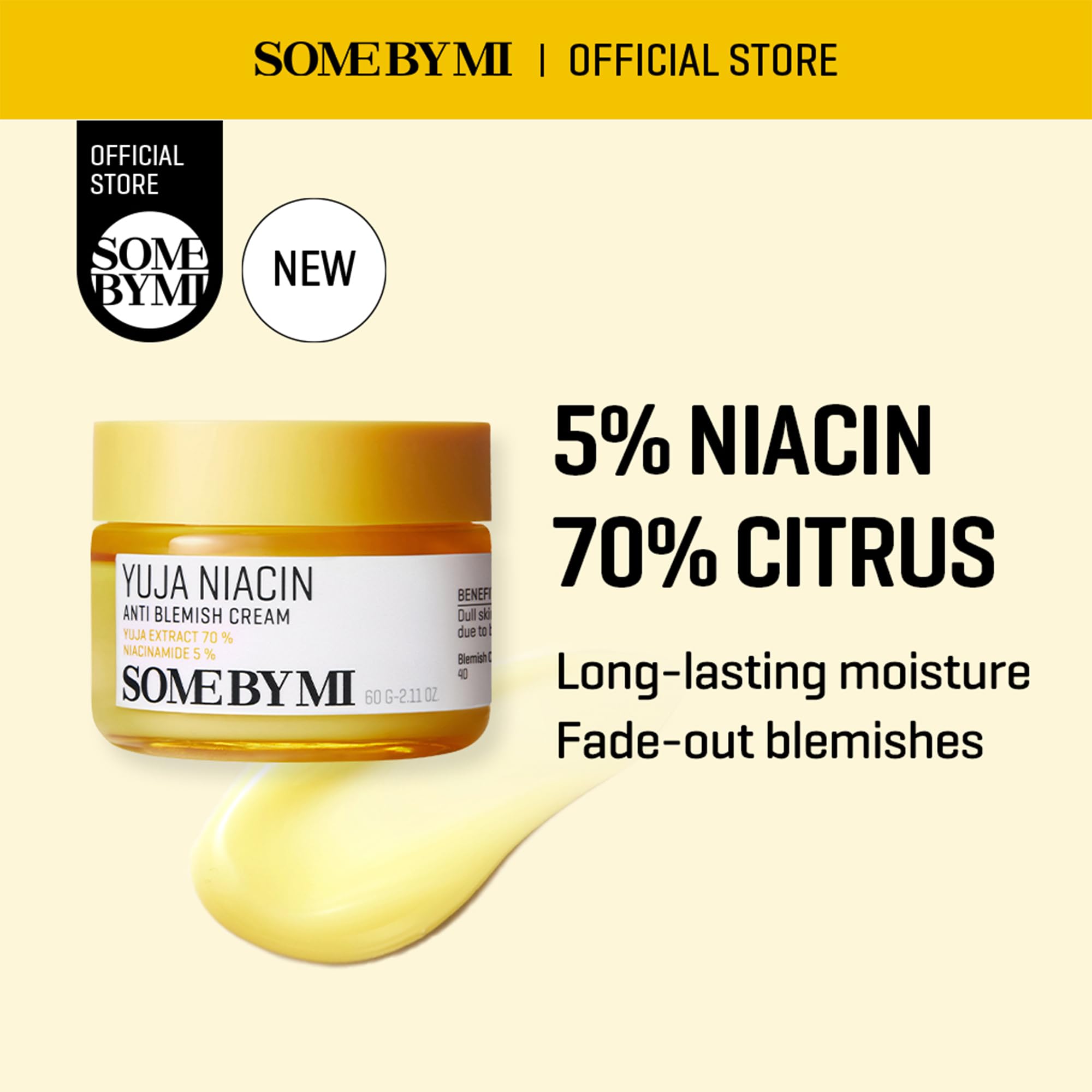 SOME BY MI Yuja Niacin Anti Blemish Cream ingredients label highlights 5% Niacinamide for texture and tone