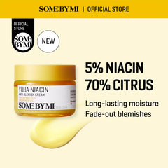 SOME BY MI Yuja Niacin Anti Blemish Cream ingredients label highlights 5% Niacinamide for texture and tone