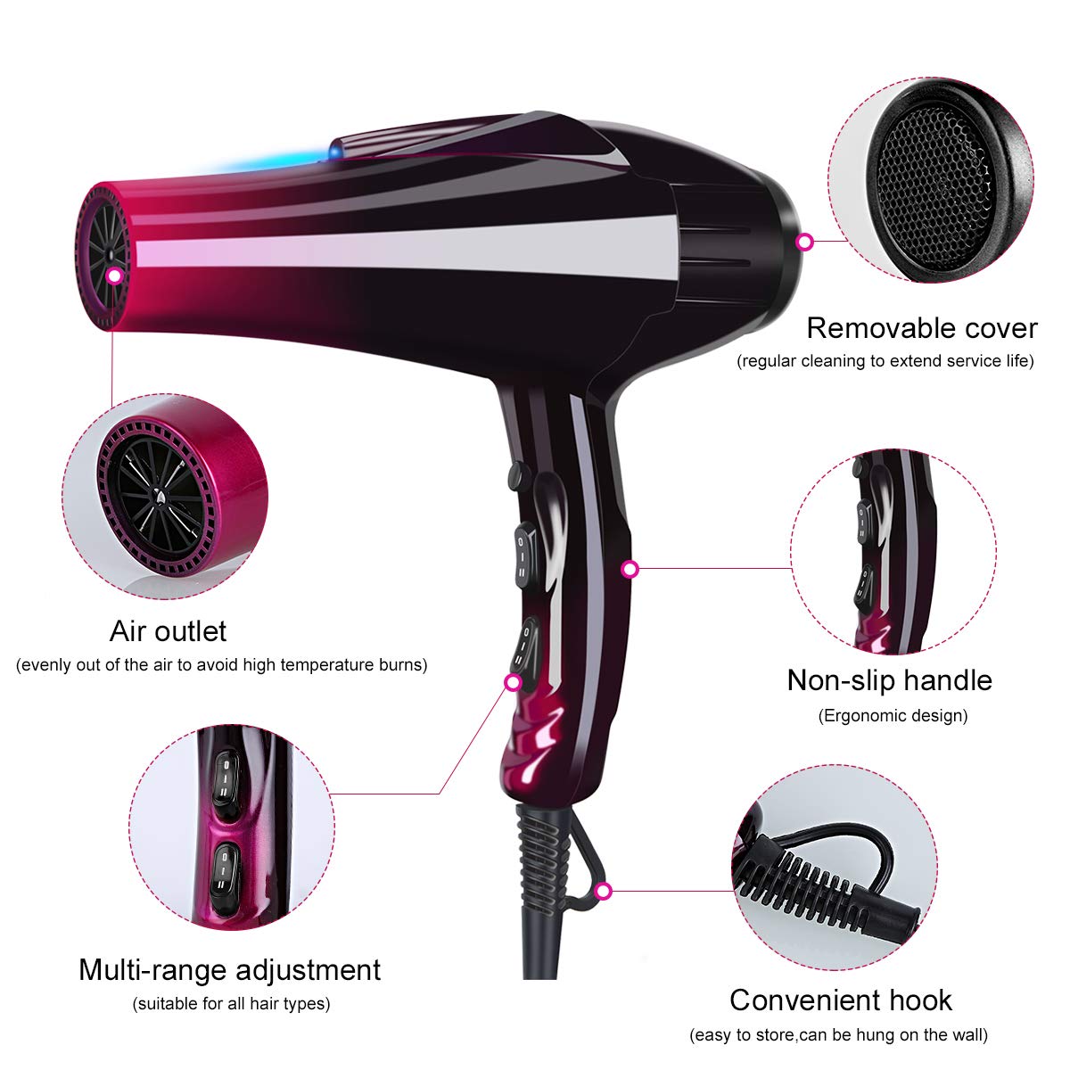 SOMOYA hair dryer demonstrating ionic technology for frizz reduction.