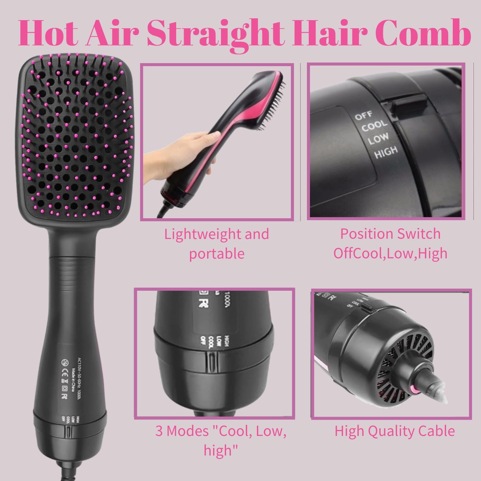 Sonalux hair dryer brush ergonomic design fits the hand for comfortable use.