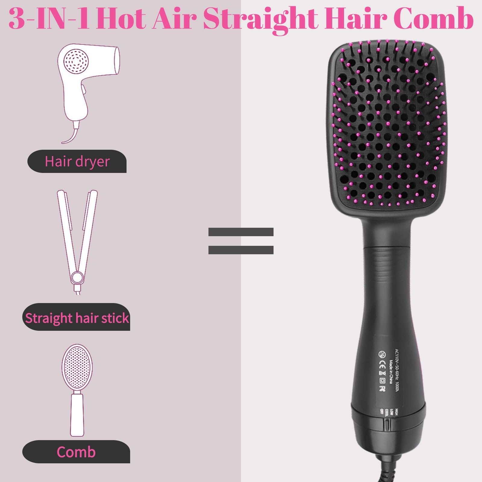 Sonalux hair dryer brush negative ion technology reduces frizz for shiny hair.