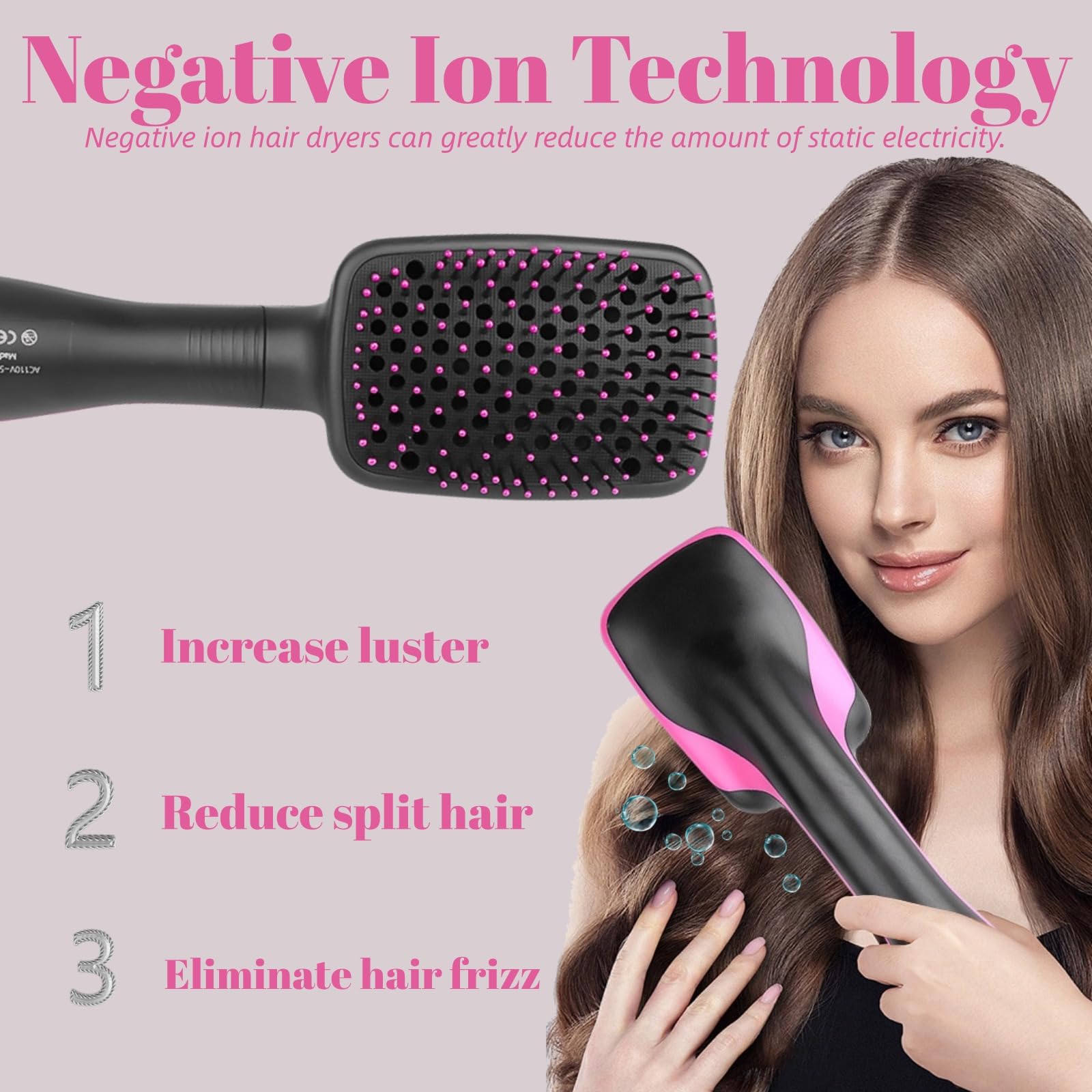Sonalux hair dryer brush nylon pins with ball-tips massage the scalp during styling.