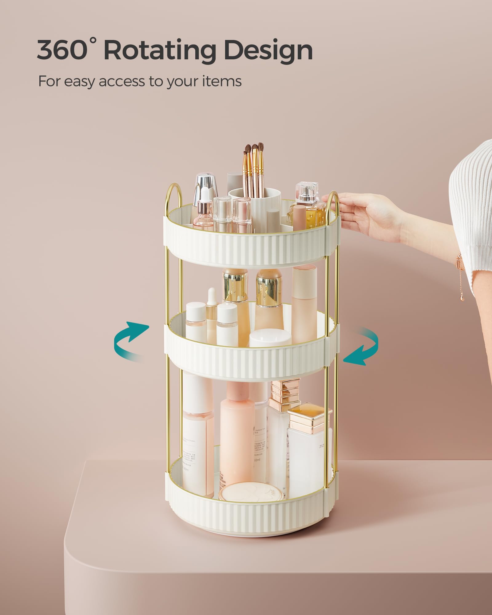 Songmics customizable organizer adapts to 1, 2, or 3 tiers for flexible storage.