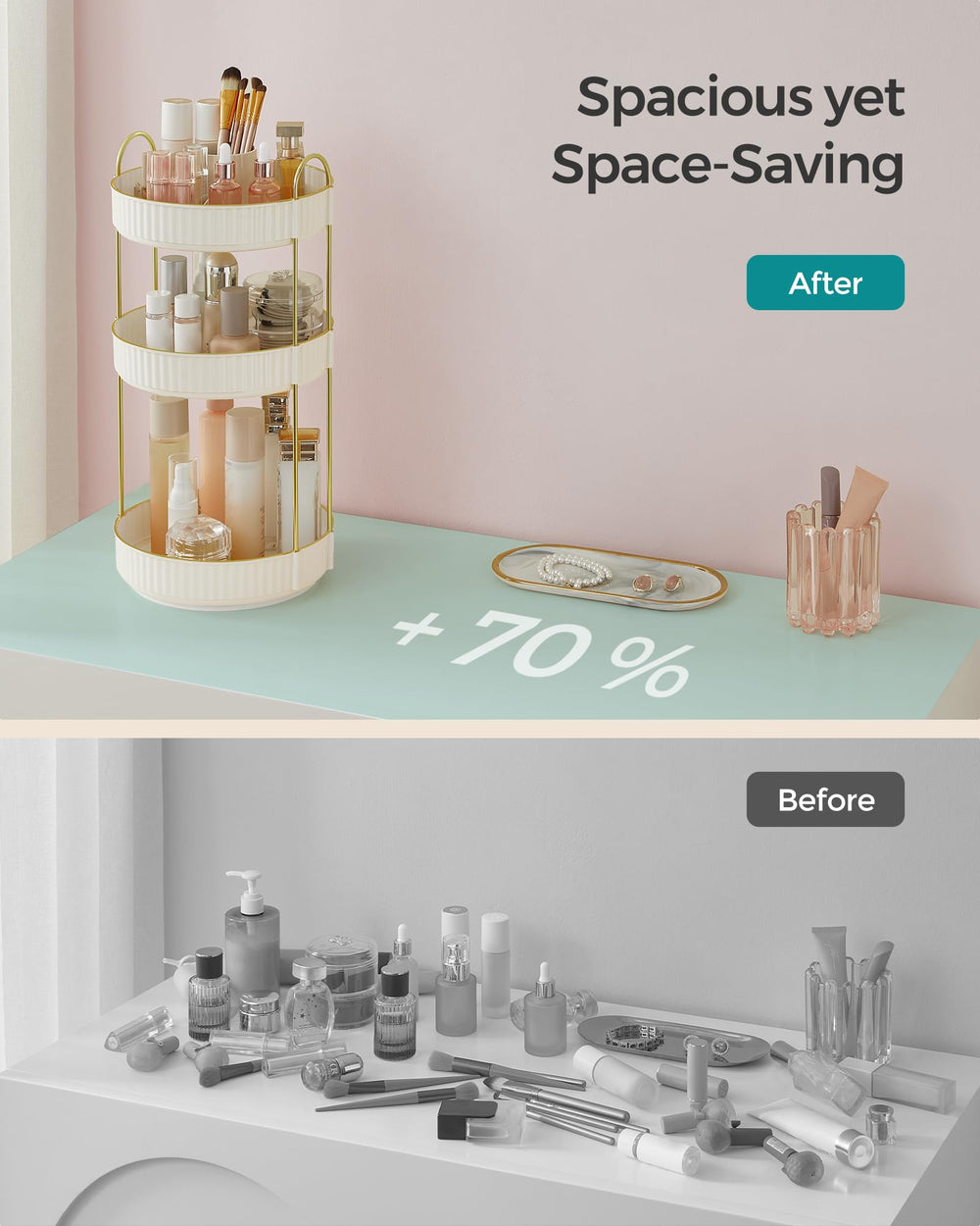 SONGMICS makeup organizer easy assembly with no tools needed.