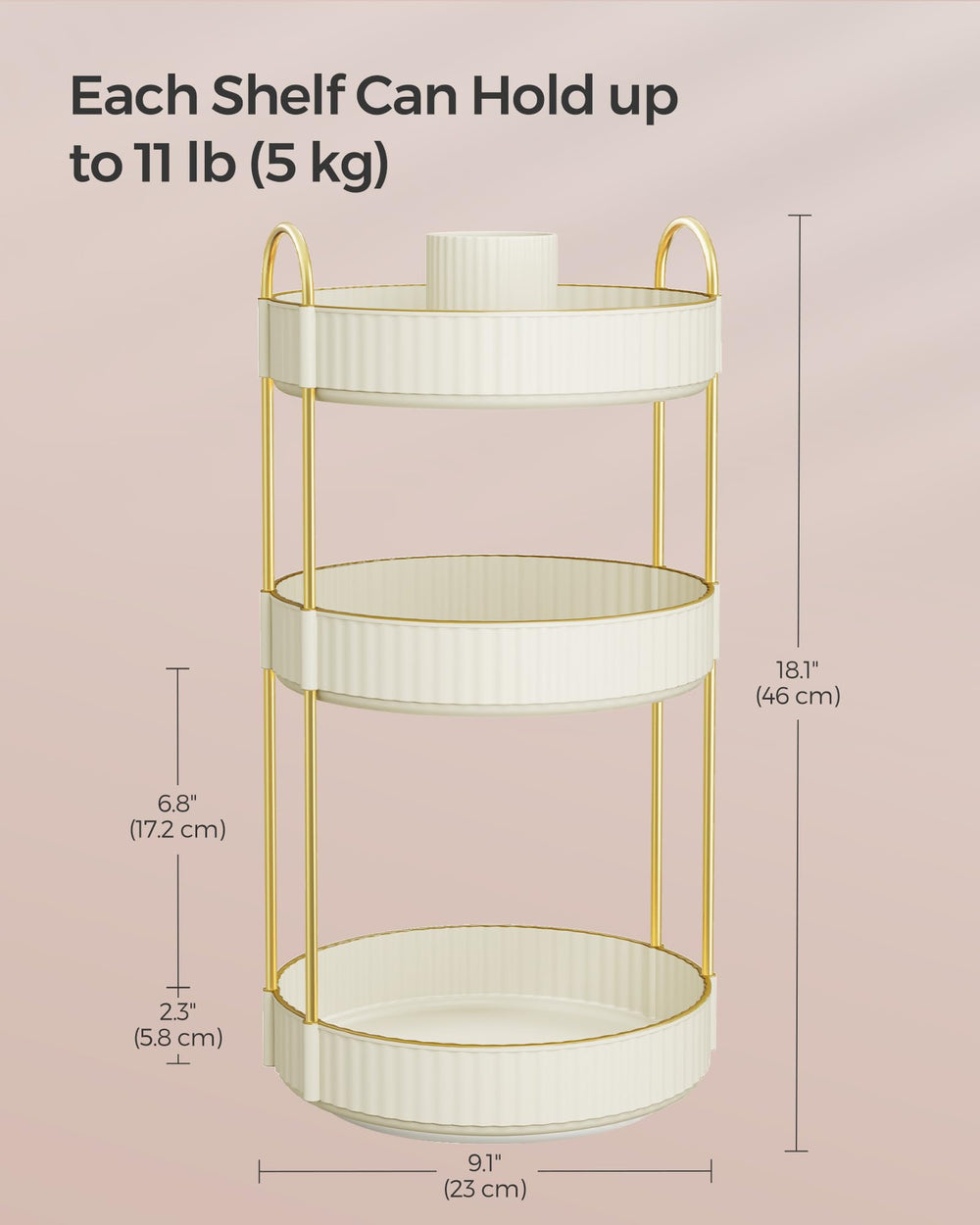 Songmics sturdy plated metal and PET plastic build offers lasting vanity storage.