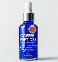 Sonora Copper Peptides Serum bottle closeup for potential fuller hair.