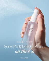 SON&PARK Beauty Water Mist packaging on table emphasizing versatile toner for face and body.