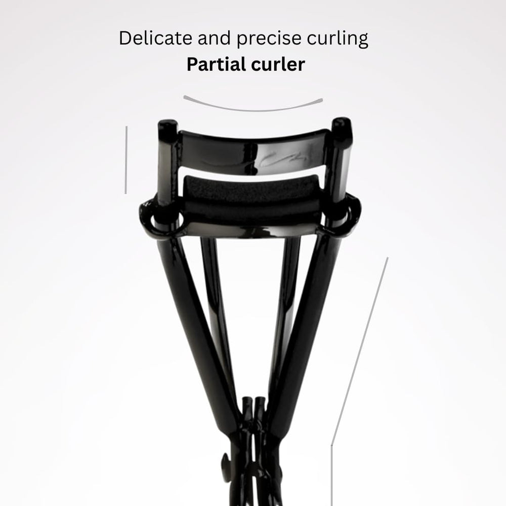 SOO ADOR Okhee SO-OK half curler targets outer corners for defined, wide-eyed curl.