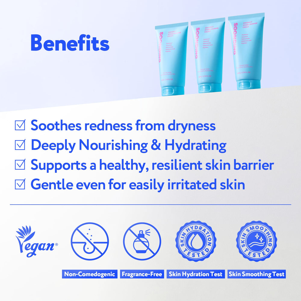 SOONDING Coconut Hydro Barrier Cream encapsulated moisture visual illustrating rapid absorption.