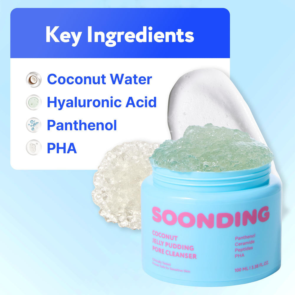 SOONDING Cleanser beads close-up illustrating gentle exfoliation during cleansing.