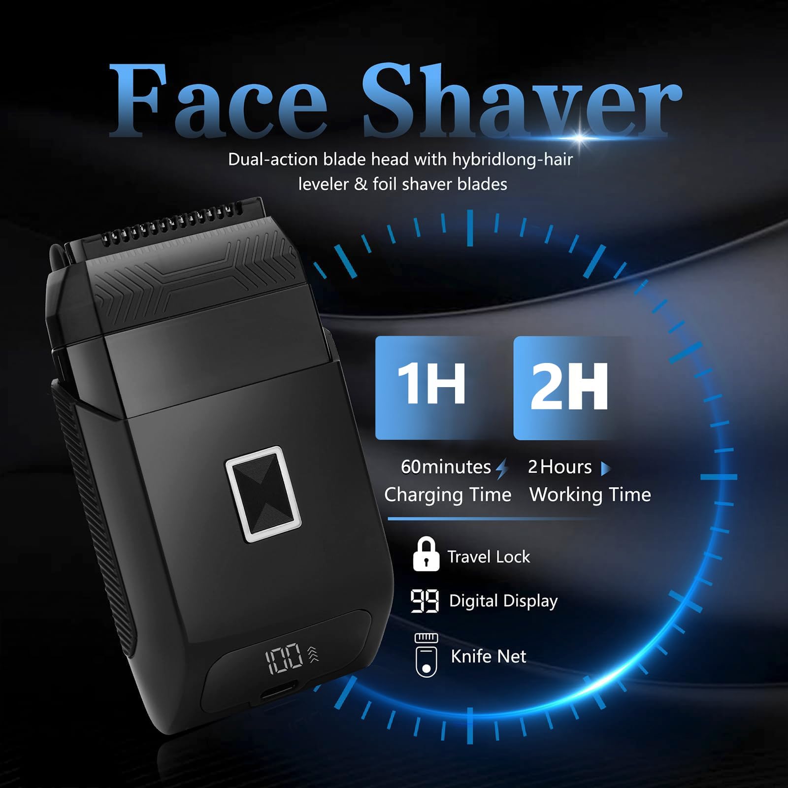 Soonsell Manscape Face Shaver dual-action head supports long-hair leveler and foil shave.