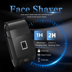 Soonsell Manscape Face Shaver dual-action head supports long-hair leveler and foil shave.