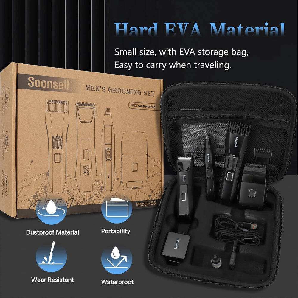 Soonsell Manscape Grooming Kit travel case and USB-C for easy upkeep.