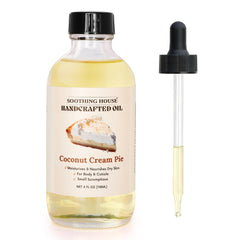 Soothing House Coconut Creme Pie Body Oil bottle pour for fast-absorbing hydration.