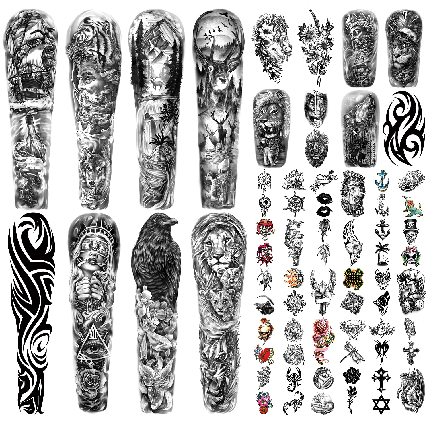 SOOVSY tatuajes temporales brazo completo con león realista para fiestas y eventos