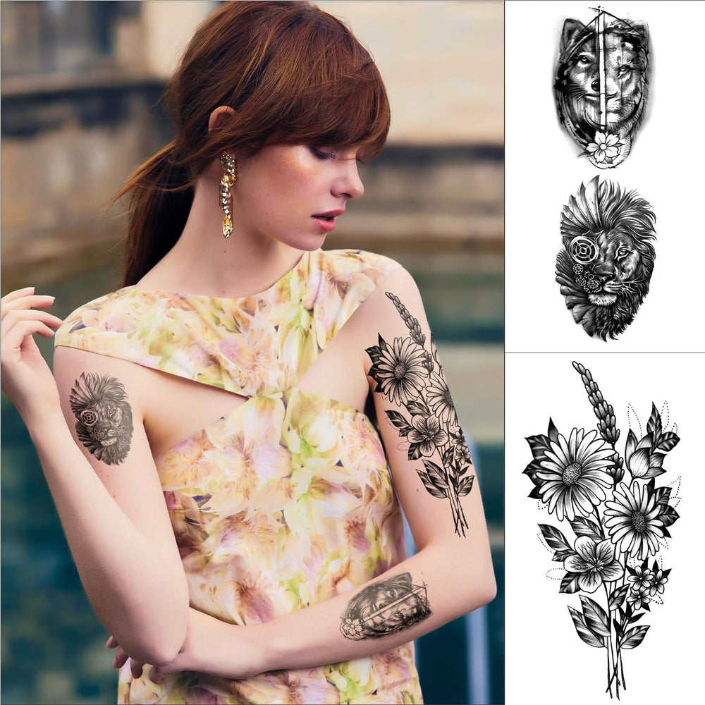 SOOVSY tatuajes temporales media brazo flores ornamentales para uso diario