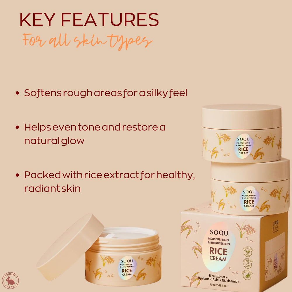 SOQU Rice Cream hand-application demonstrates smoothing glow