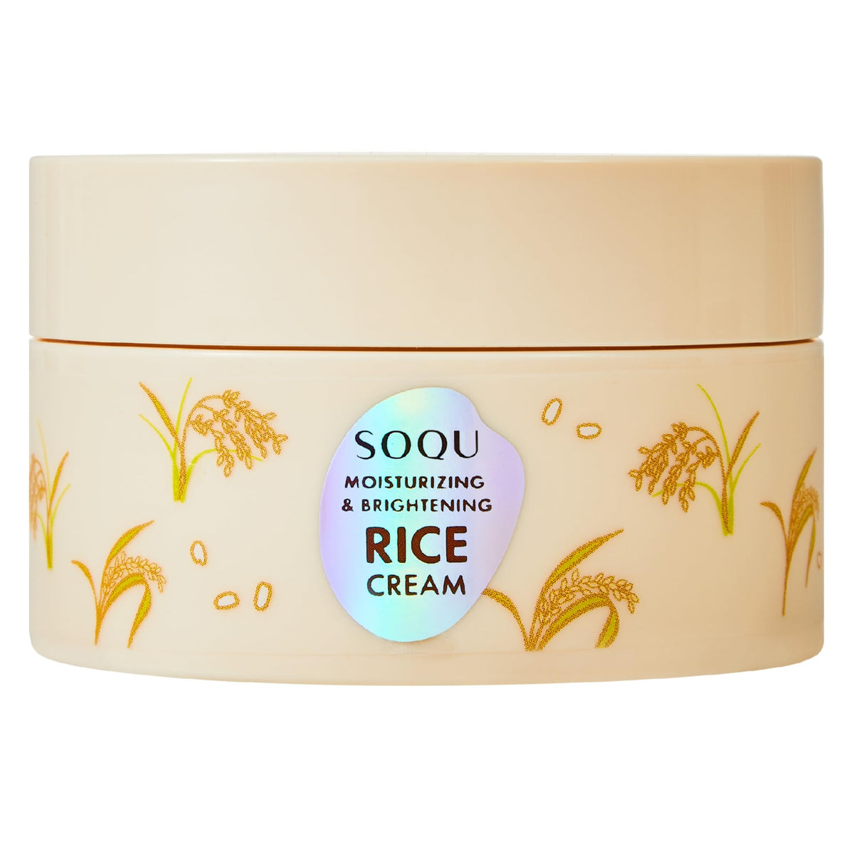 SOQU Moisturizing and Brightening Rice Cream jar close-up showing rich hydration