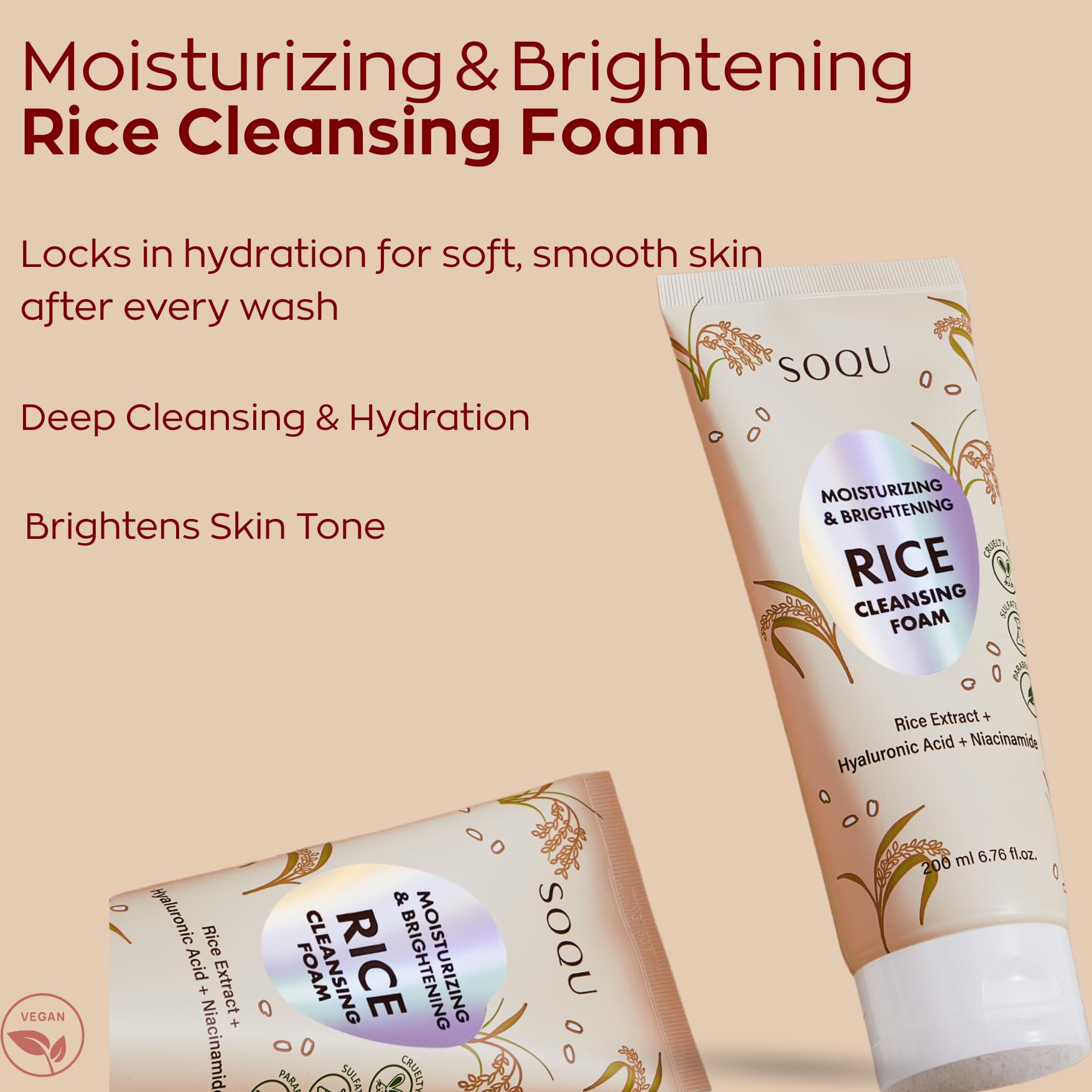SOQU Rice Foam Cleanser foaming lather with creamy texture