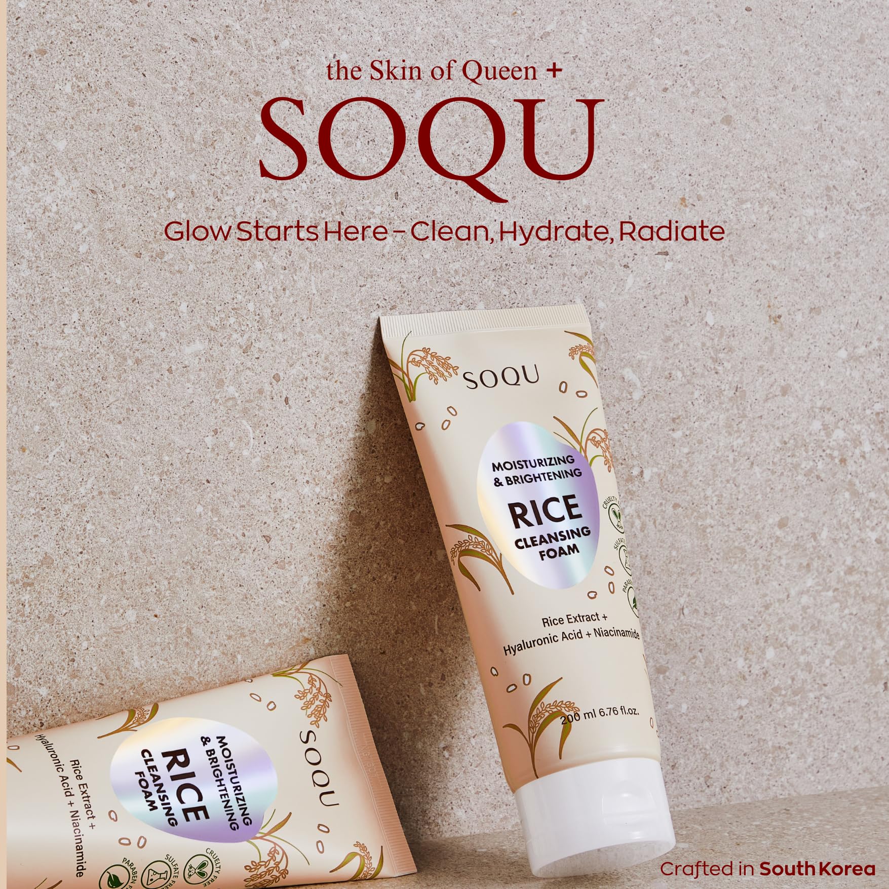 SOQU Rice Foam Cleanser routine shot in morning skincare ritual