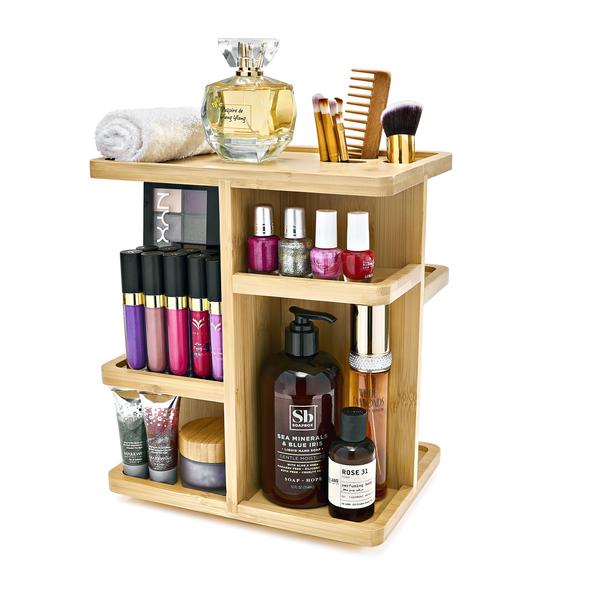 Sorbus 360° makeup organizer with rotating base for easy cosmetic access.