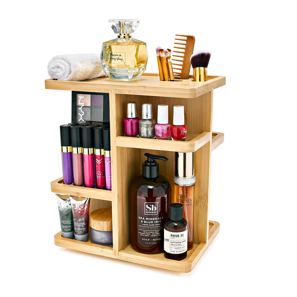 Sorbus 360° makeup organizer with rotating base for easy cosmetic access.