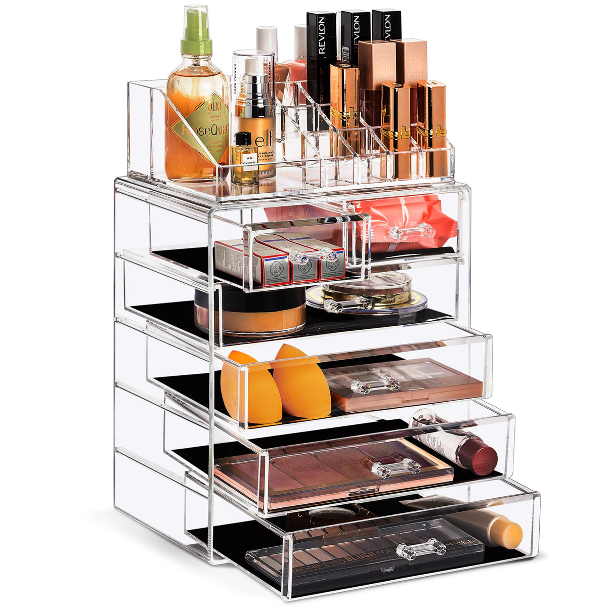 Sorbus acrylic makeup organizer seven-drawer vanity with clear view for quick access.