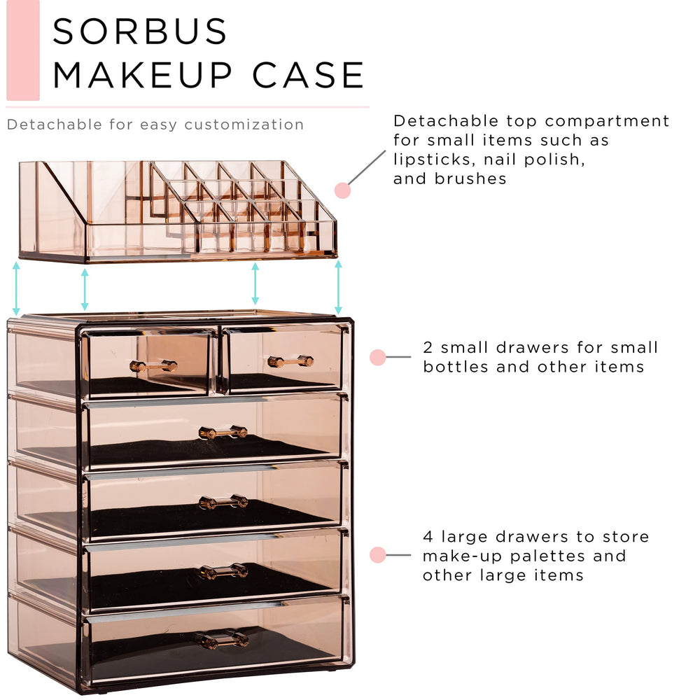Sorbus makeup organizer Bronze Glow finish adds modern, elegant appeal