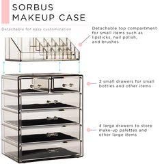 Sorbus acrylic makeup organizer brush and jewelry storage keeps grooming tools organized and secure.