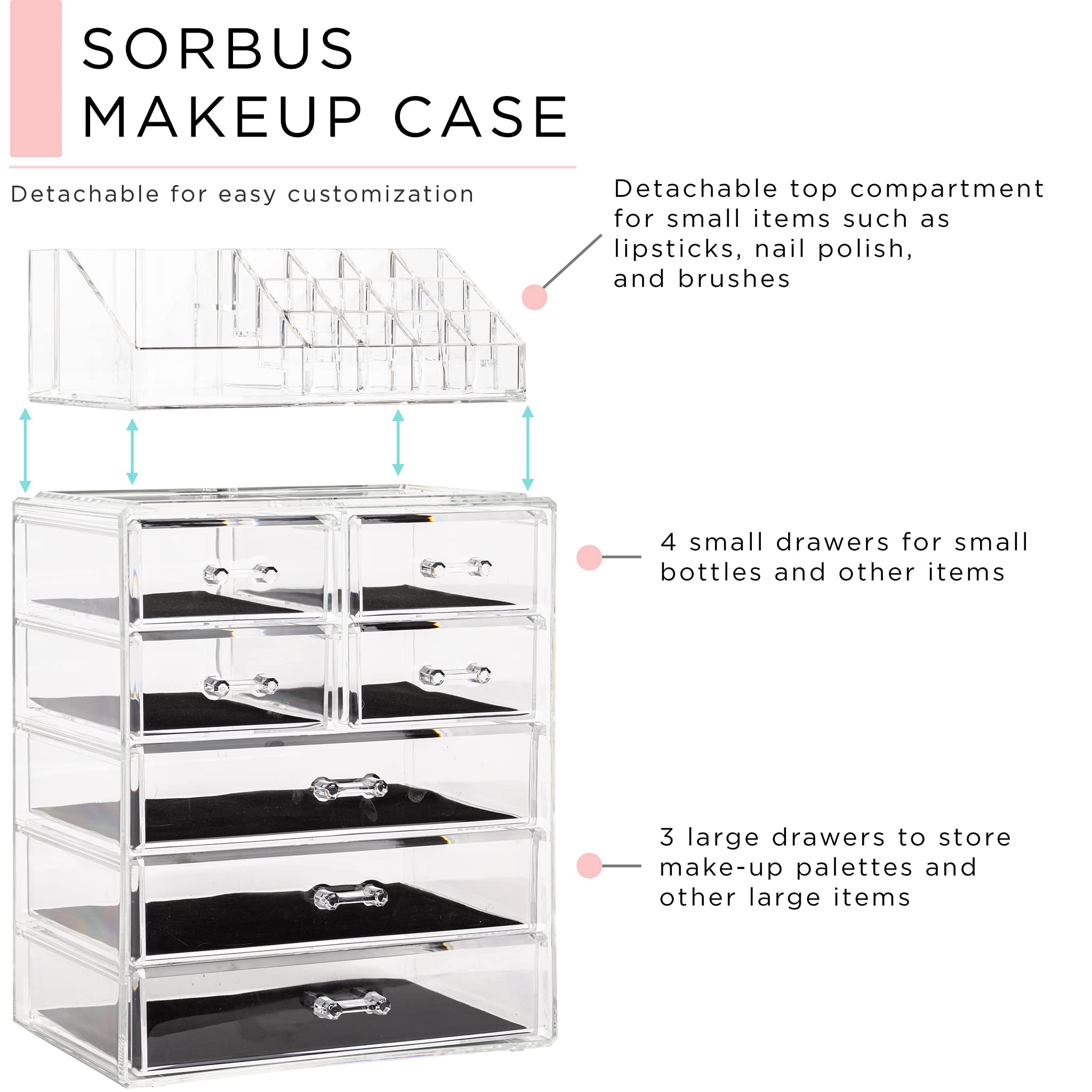 Sorbus acrylic makeup organizer brush and lipstick trays keep daily routine within reach