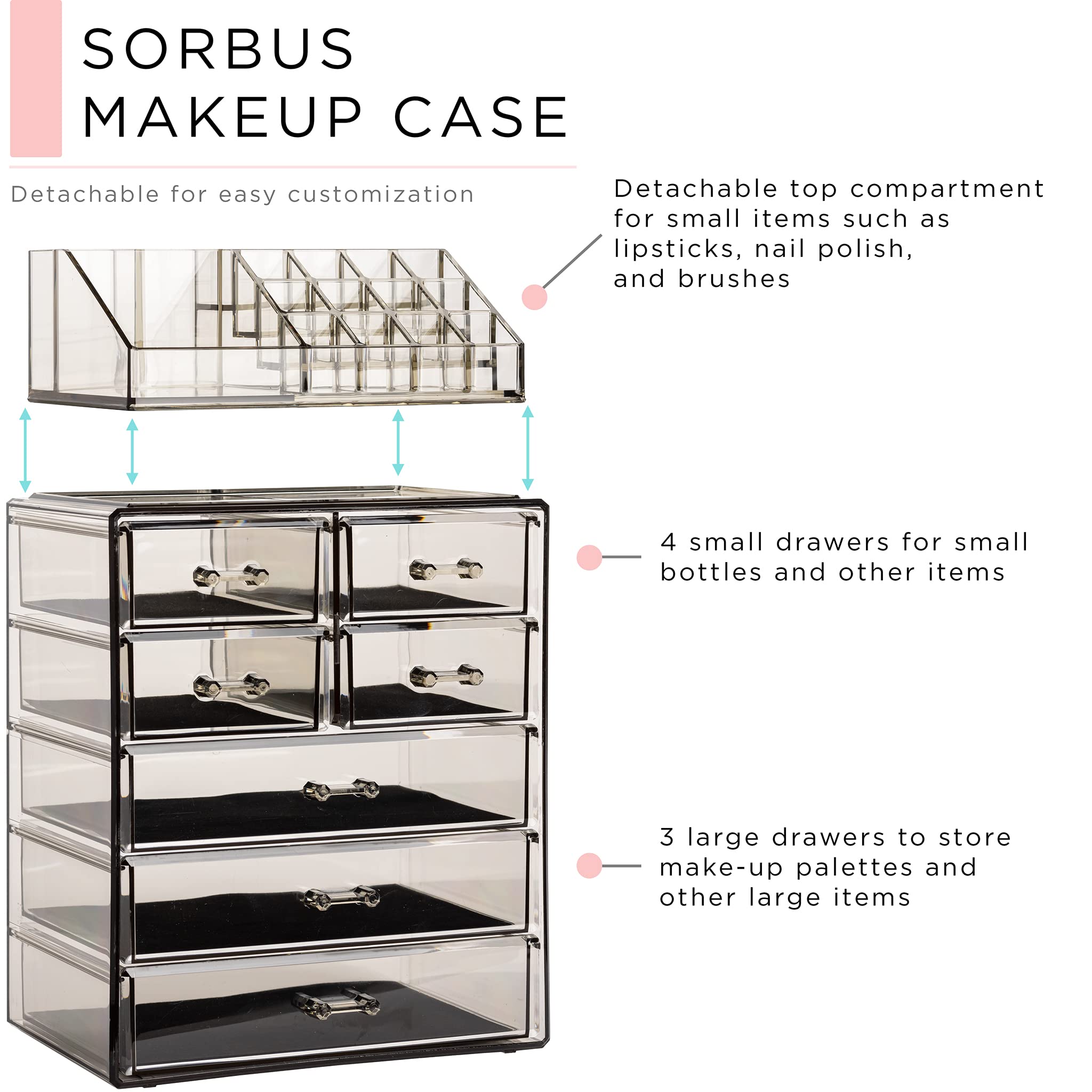 Sorbus organizer's jewelry section keeps accessories neatly displayed and protected.