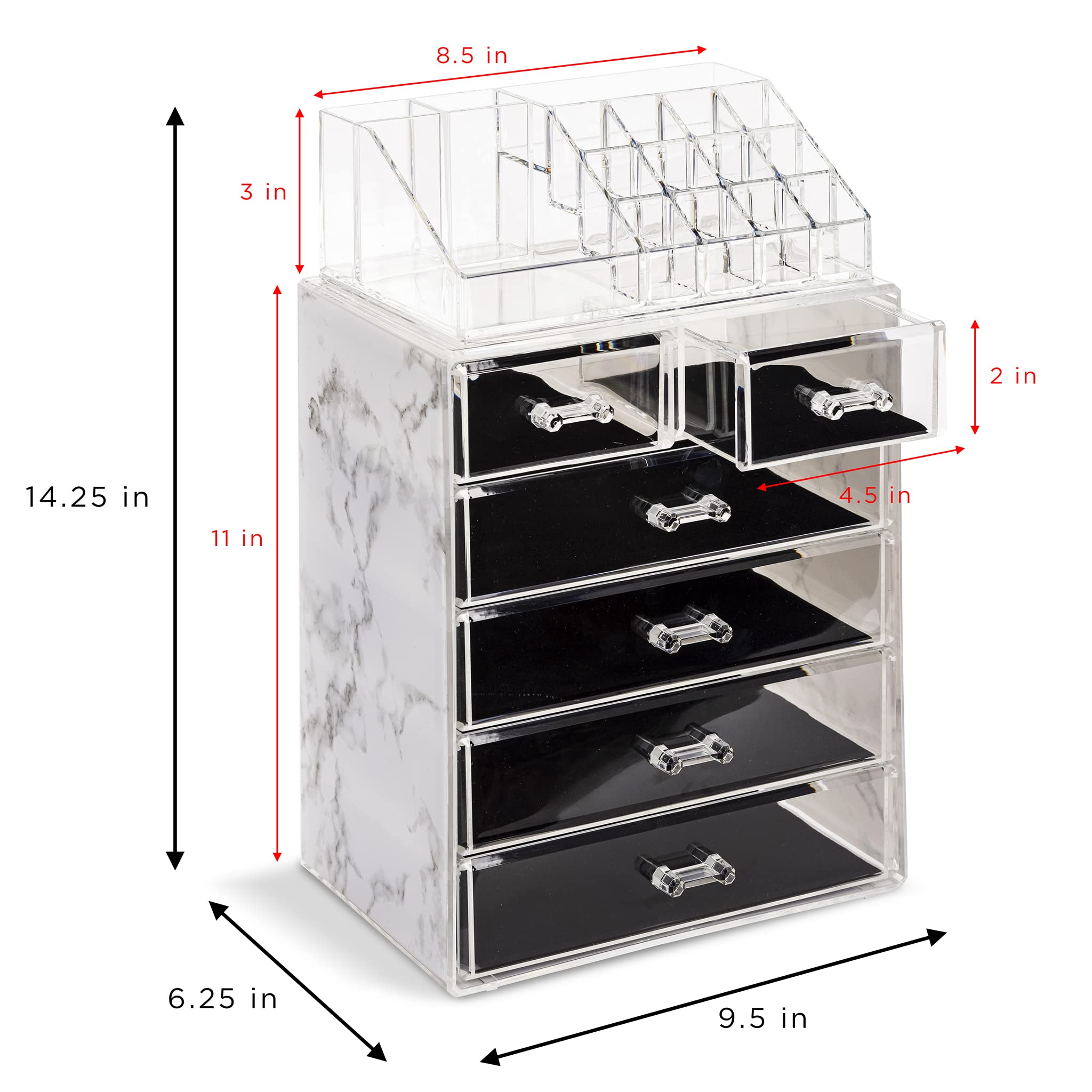Sorbus acrylic makeup organizer set small side drawers—compact storage for lipsticks.