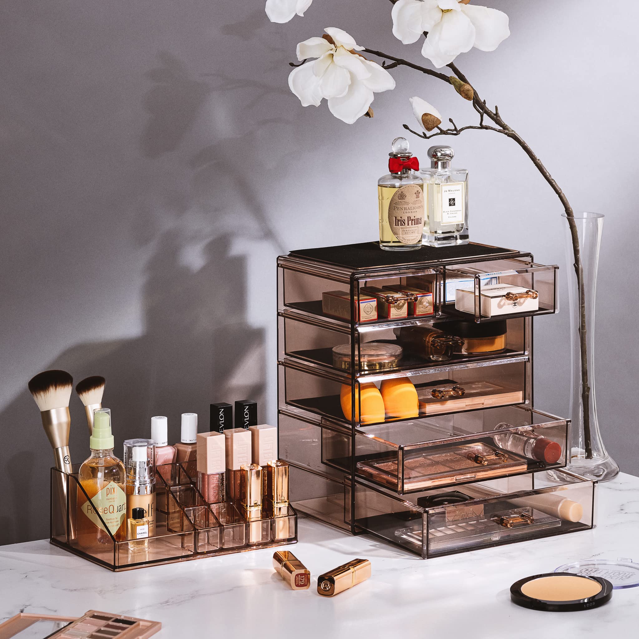 Sorbus makeup organizer wide-drawer section keeps lipsticks and palettes neatly organized