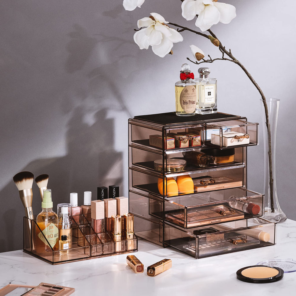 Sorbus makeup organizer wide-drawer section keeps lipsticks and palettes neatly organized