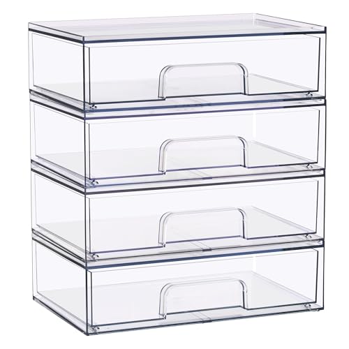 Sorbus acrylic storage 4-pack front view shows clear organizers for a tidy vanity